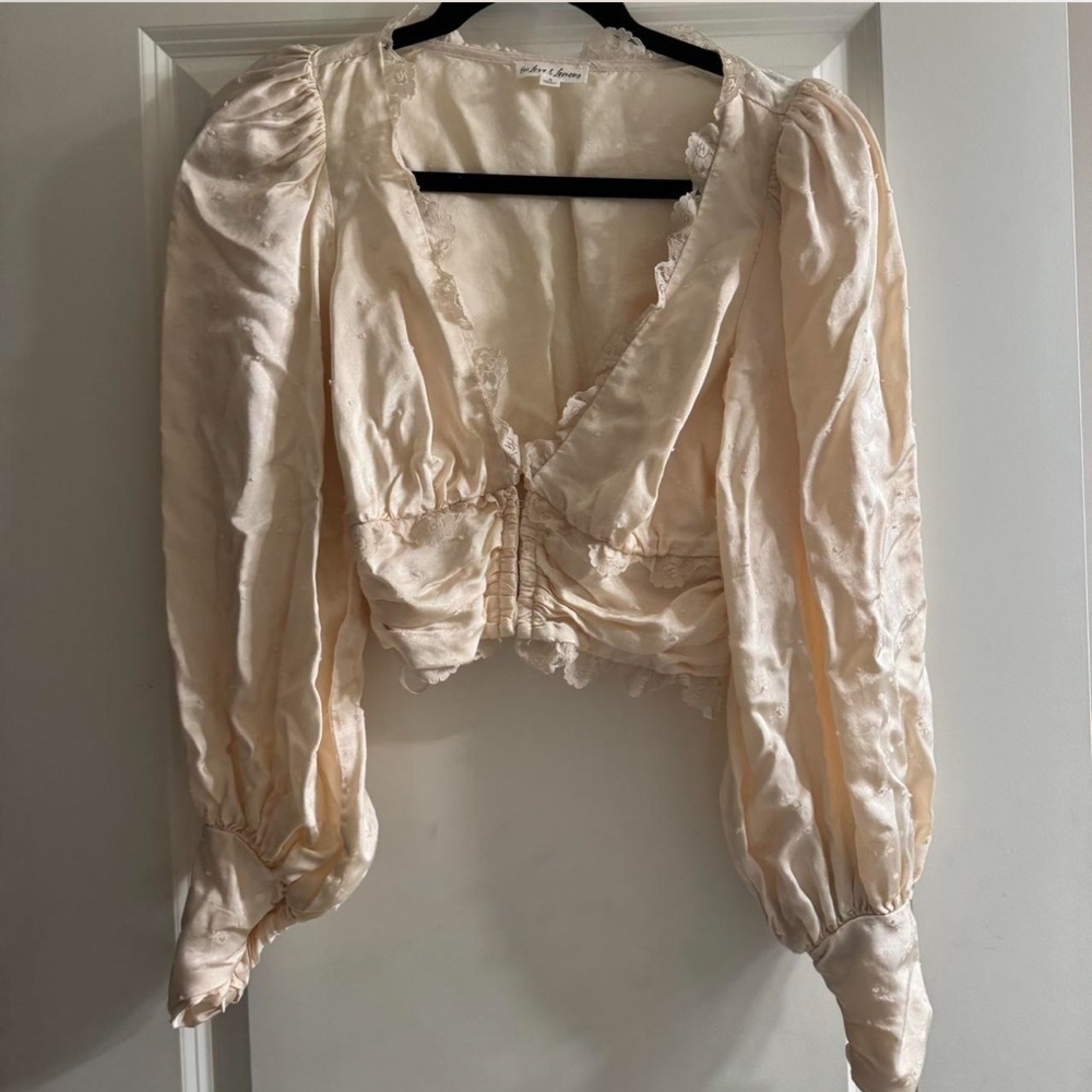 For Love And Lemons Cream Ruched Crop Blouse